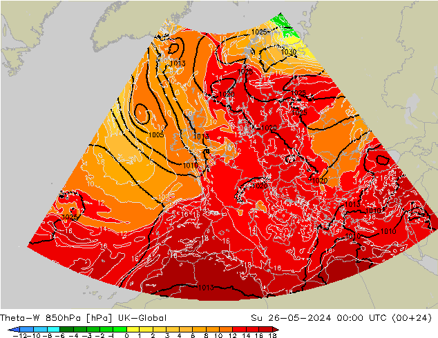 Theta-W 850hPa UK-Global dim 26.05.2024 00 UTC