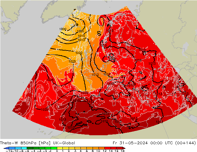 Theta-W 850hPa UK-Global ven 31.05.2024 00 UTC