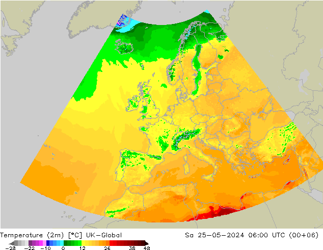 Temperatura (2m) UK-Global sáb 25.05.2024 06 UTC