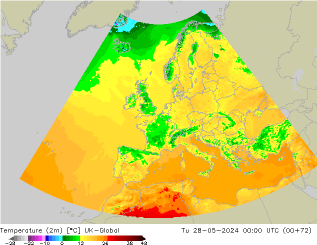 Temperatuurkaart (2m) UK-Global di 28.05.2024 00 UTC