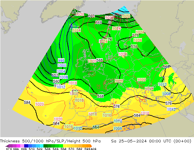 Thck 500-1000hPa UK-Global So 25.05.2024 00 UTC