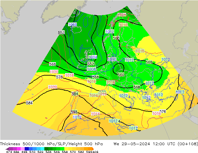 Thck 500-1000hPa UK-Global St 29.05.2024 12 UTC