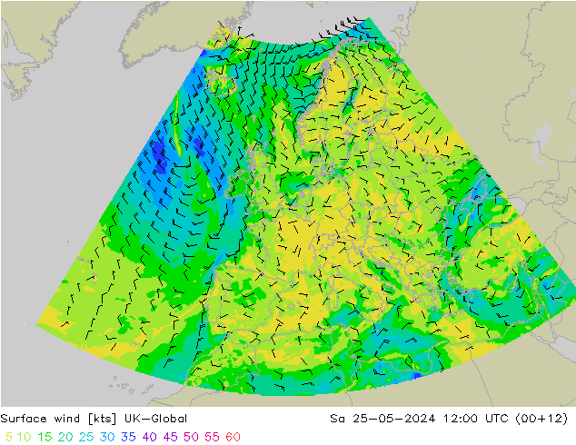 Vento 10 m UK-Global sab 25.05.2024 12 UTC