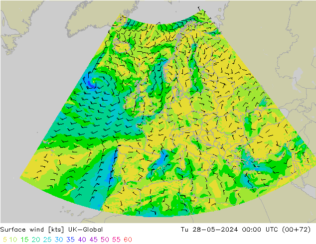 Surface wind UK-Global Tu 28.05.2024 00 UTC