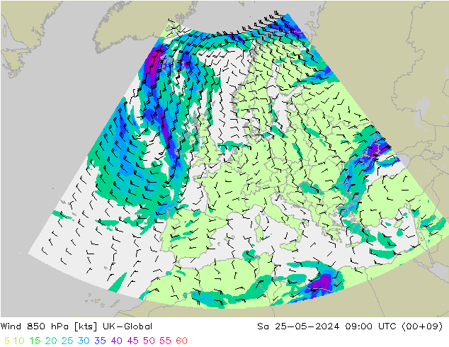 Wind 850 hPa UK-Global Sa 25.05.2024 09 UTC