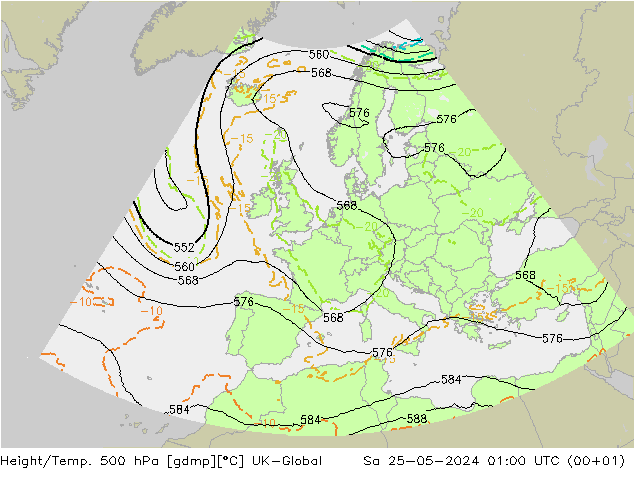 Height/Temp. 500 hPa UK-Global sab 25.05.2024 01 UTC