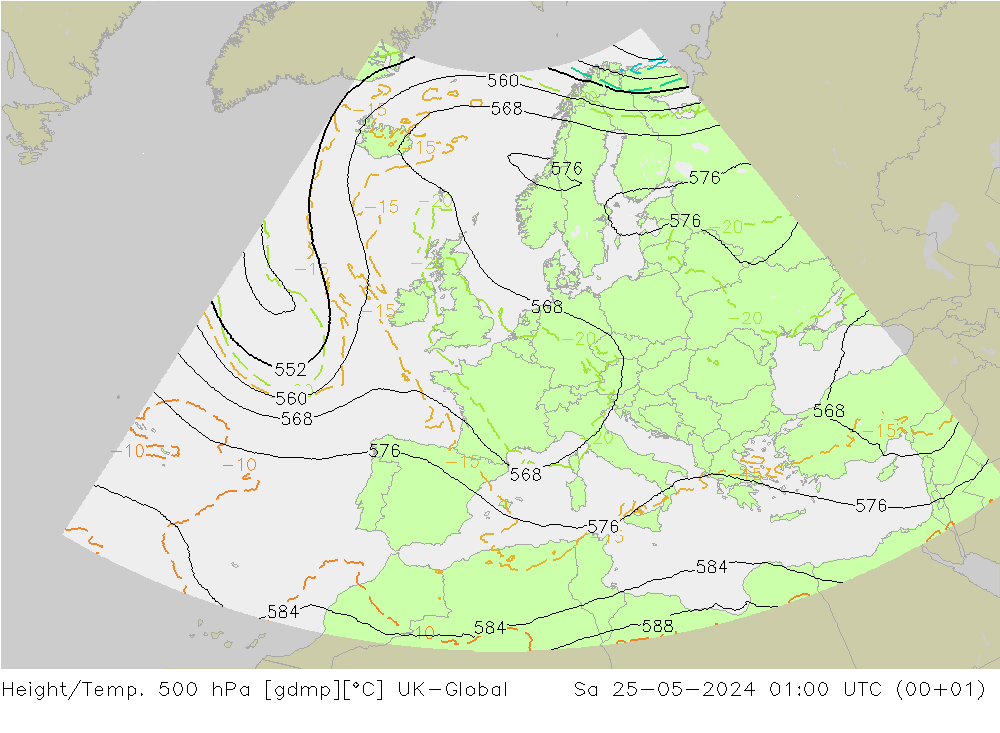 Yükseklik/Sıc. 500 hPa UK-Global Cts 25.05.2024 01 UTC
