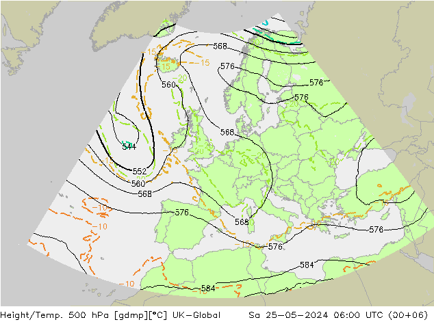 Height/Temp. 500 гПа UK-Global сб 25.05.2024 06 UTC