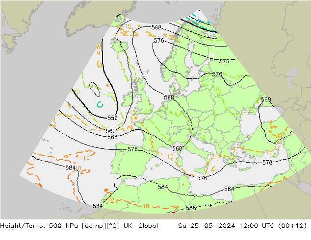 Height/Temp. 500 hPa UK-Global Sa 25.05.2024 12 UTC