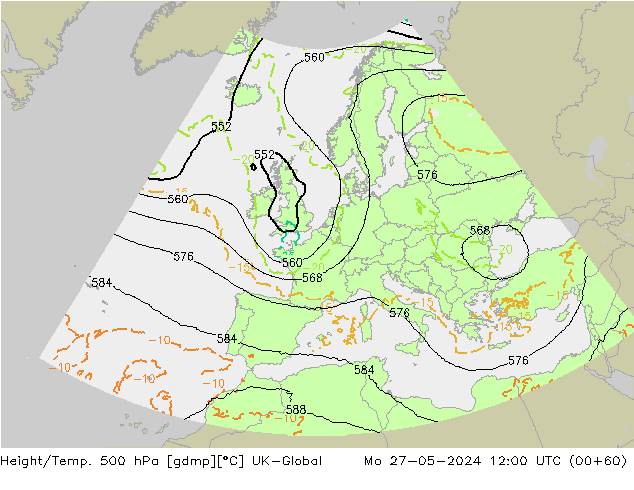 Hoogte/Temp. 500 hPa UK-Global ma 27.05.2024 12 UTC