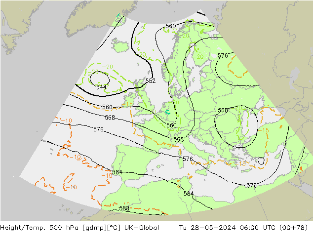 Yükseklik/Sıc. 500 hPa UK-Global Sa 28.05.2024 06 UTC