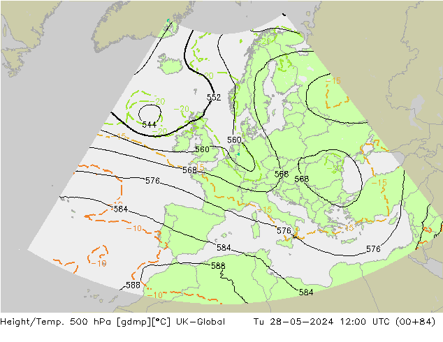 Yükseklik/Sıc. 500 hPa UK-Global Sa 28.05.2024 12 UTC