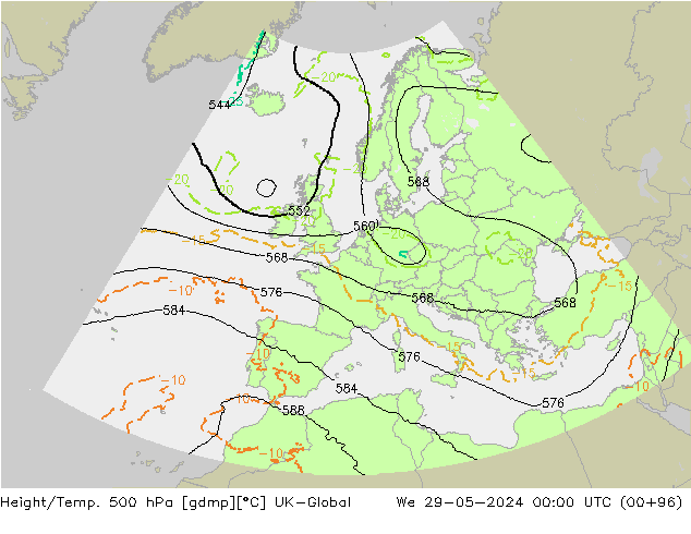 Yükseklik/Sıc. 500 hPa UK-Global Çar 29.05.2024 00 UTC