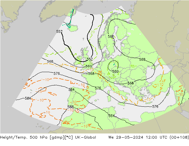 Yükseklik/Sıc. 500 hPa UK-Global Çar 29.05.2024 12 UTC