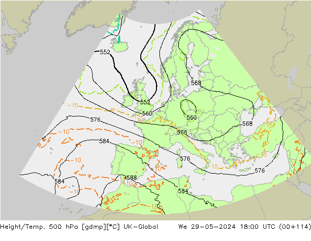 Yükseklik/Sıc. 500 hPa UK-Global Çar 29.05.2024 18 UTC