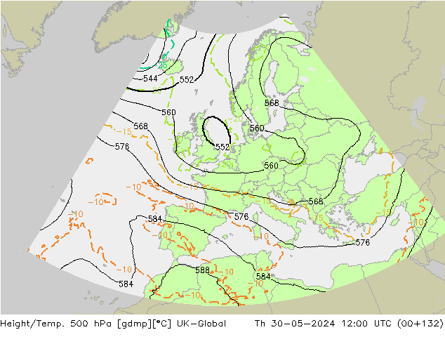 Height/Temp. 500 hPa UK-Global czw. 30.05.2024 12 UTC