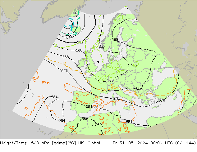 Height/Temp. 500 hPa UK-Global Fr 31.05.2024 00 UTC