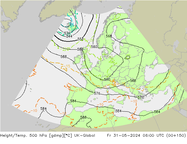 Height/Temp. 500 hPa UK-Global Fr 31.05.2024 06 UTC