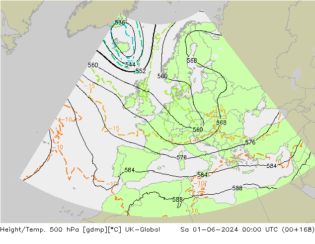 Height/Temp. 500 hPa UK-Global Sa 01.06.2024 00 UTC