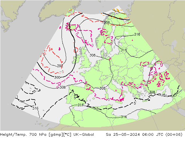 Height/Temp. 700 hPa UK-Global 星期六 25.05.2024 06 UTC