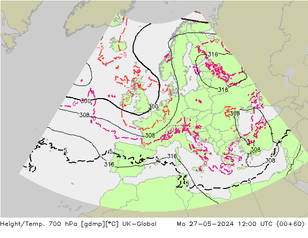 Géop./Temp. 700 hPa UK-Global lun 27.05.2024 12 UTC
