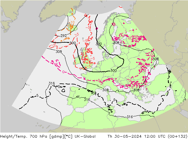 Height/Temp. 700 гПа UK-Global чт 30.05.2024 12 UTC