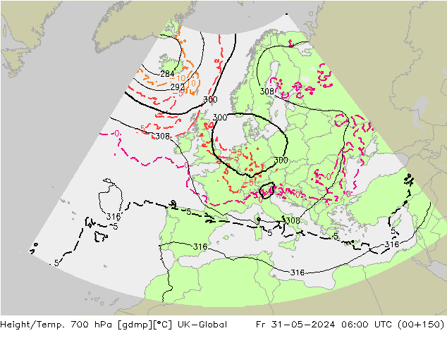 Height/Temp. 700 hPa UK-Global  31.05.2024 06 UTC