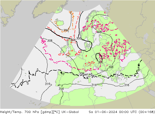 Height/Temp. 700 hPa UK-Global Sa 01.06.2024 00 UTC