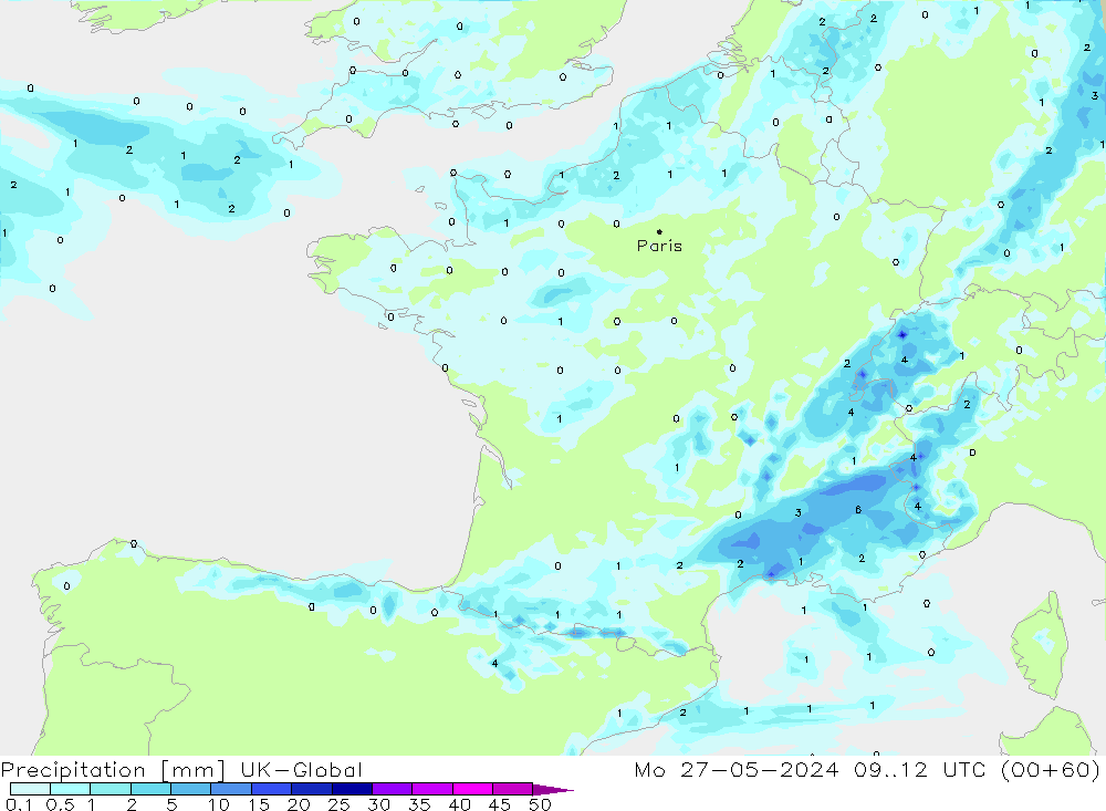 Precipitation UK-Global Mo 27.05.2024 12 UTC