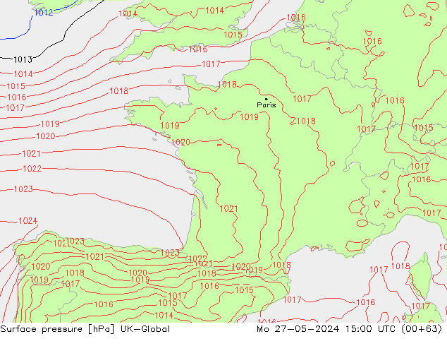 Surface pressure UK-Global Mo 27.05.2024 15 UTC