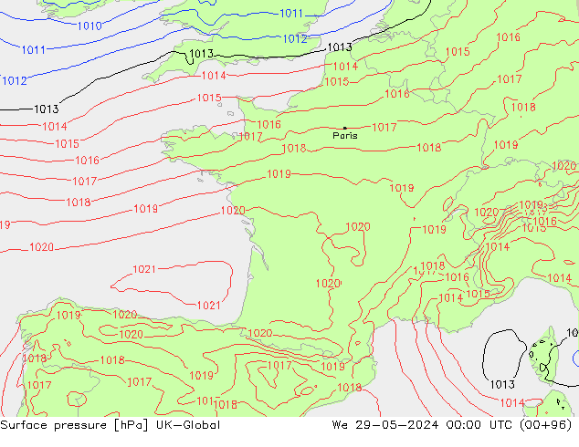 Surface pressure UK-Global We 29.05.2024 00 UTC