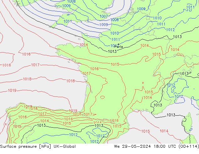 pression de l'air UK-Global mer 29.05.2024 18 UTC