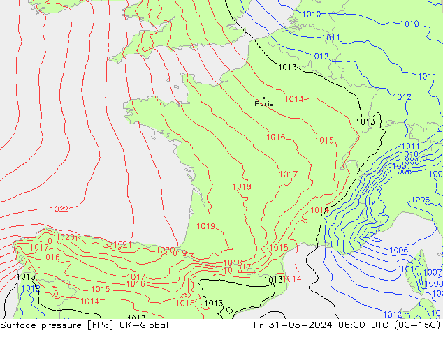 Surface pressure UK-Global Fr 31.05.2024 06 UTC