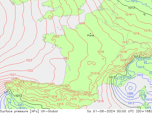 Pressione al suolo UK-Global sab 01.06.2024 00 UTC