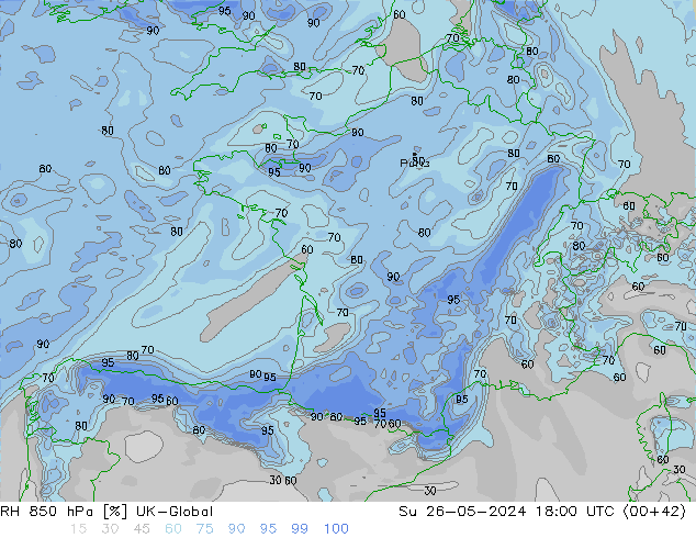 RH 850 hPa UK-Global dom 26.05.2024 18 UTC