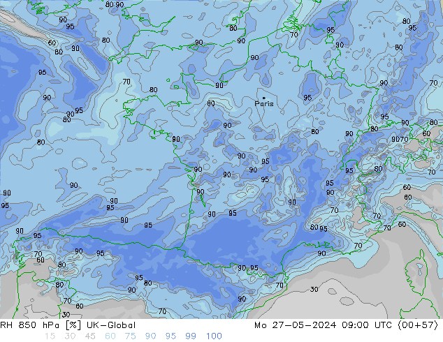 RH 850 hPa UK-Global Seg 27.05.2024 09 UTC