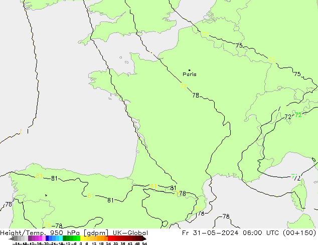 Height/Temp. 950 hPa UK-Global Fr 31.05.2024 06 UTC