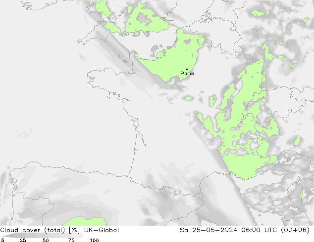 Cloud cover (total) UK-Global Sa 25.05.2024 06 UTC