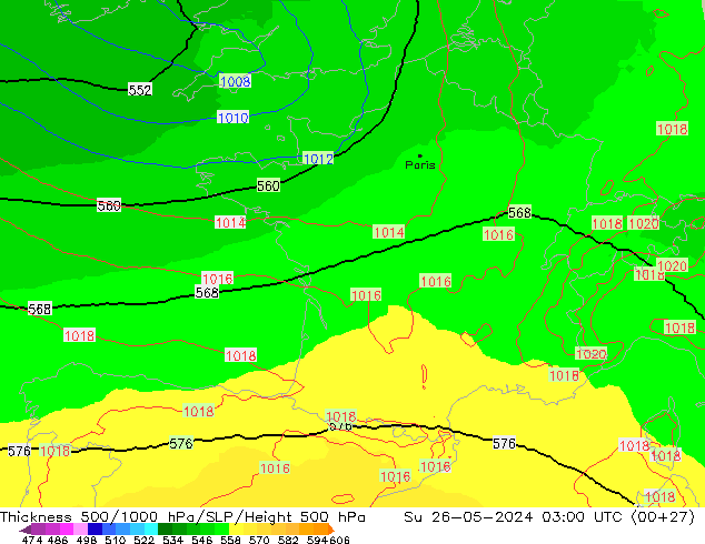500-1000 hPa Kalınlığı UK-Global Paz 26.05.2024 03 UTC