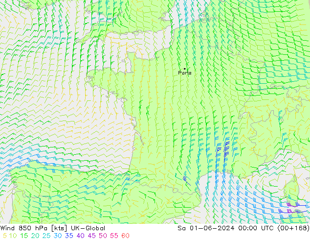 Vent 850 hPa UK-Global sam 01.06.2024 00 UTC