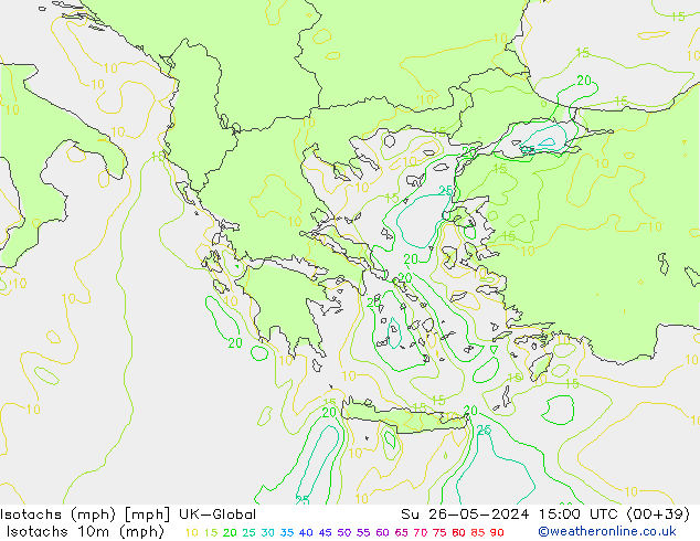 Isotachen (mph) UK-Global zo 26.05.2024 15 UTC