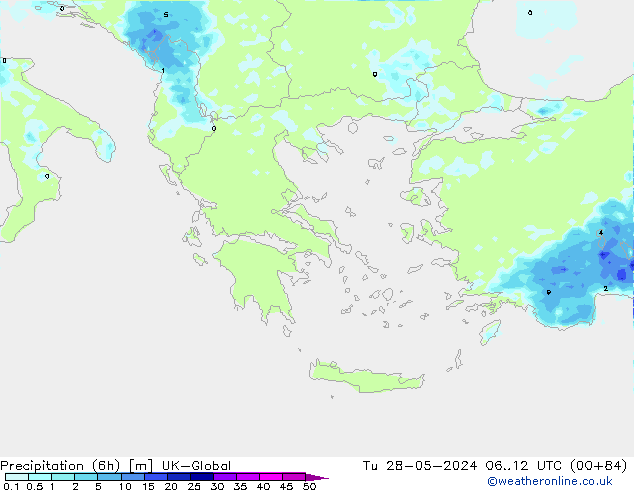 Précipitation (6h) UK-Global mar 28.05.2024 12 UTC