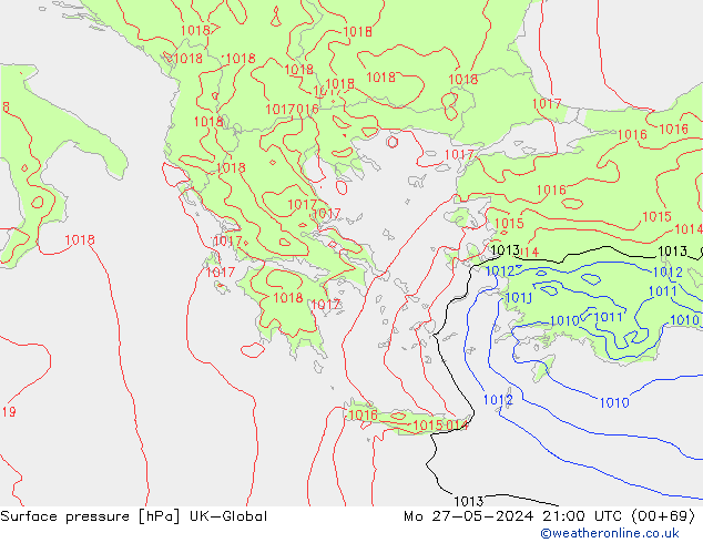 Surface pressure UK-Global Mo 27.05.2024 21 UTC