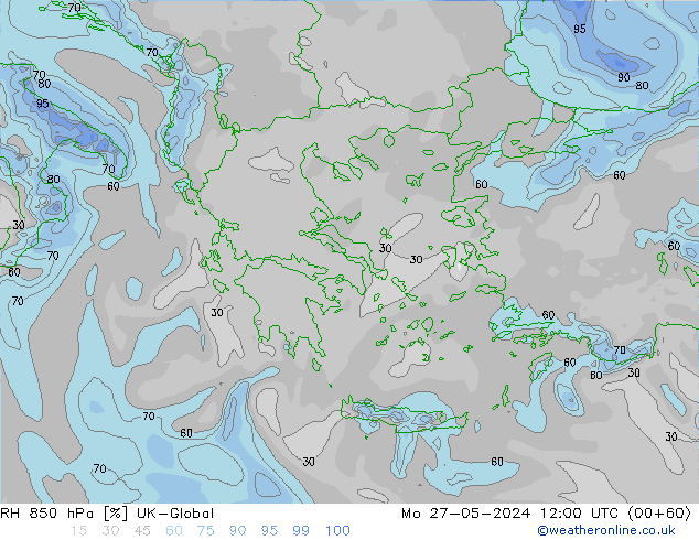 RH 850 hPa UK-Global Mo 27.05.2024 12 UTC