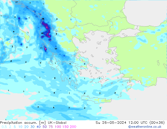 Precipitation accum. UK-Global Вс 26.05.2024 12 UTC