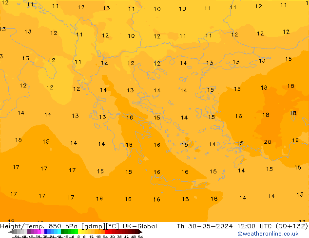 Géop./Temp. 850 hPa UK-Global jeu 30.05.2024 12 UTC