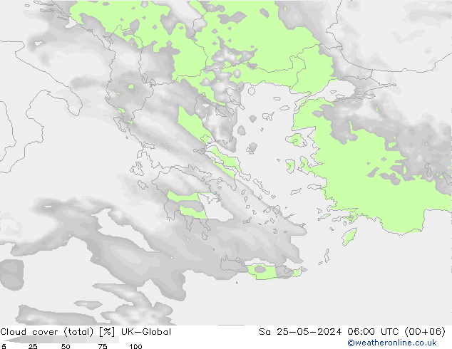 Cloud cover (total) UK-Global Sa 25.05.2024 06 UTC