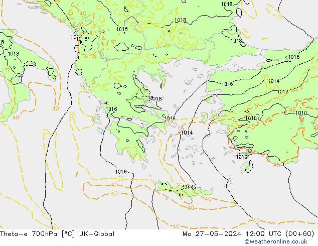 Theta-e 700hPa UK-Global  27.05.2024 12 UTC