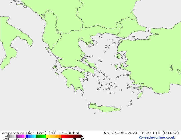 Max. Temperatura (2m) UK-Global pon. 27.05.2024 18 UTC