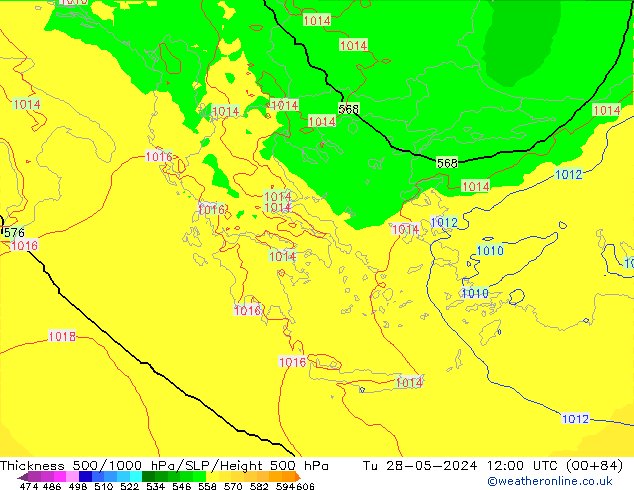 Schichtdicke 500-1000 hPa UK-Global Di 28.05.2024 12 UTC